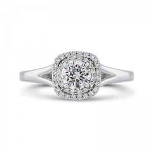 Round Diamond Double Halo with Spit Shank Engagement Ring in 14K White Gold