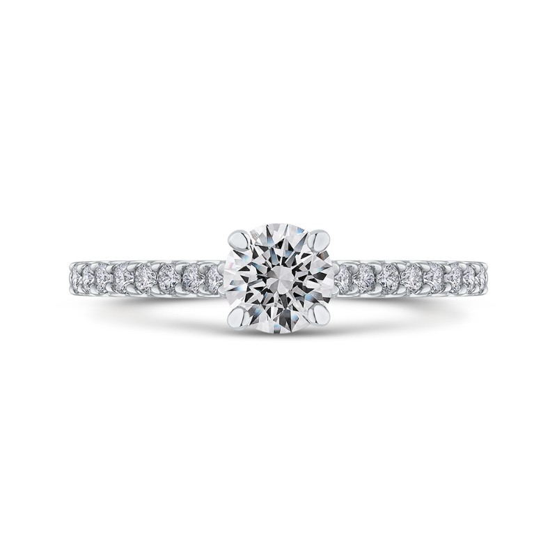 Round Diamond Cathedral Style Engagement Ring in 14K White Gold