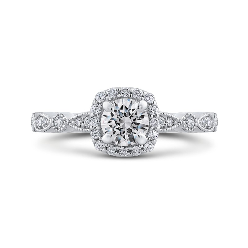 Round Diamond Halo Engagement Ring in 14K White Gold