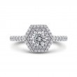 Round Diamond Hexagon Shape Double Halo Engagement Ring in 14K White Gold
