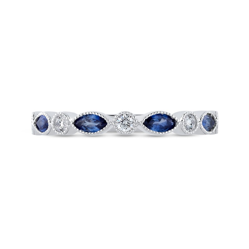 Marquise Cut Sapphire Diamond Wedding Band in 14K White Gold