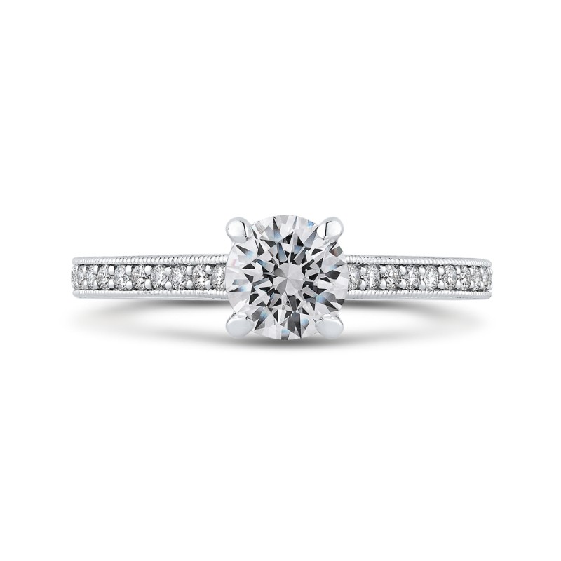 Round Diamond Cathedral Style Engagement Ring in 14K White Gold