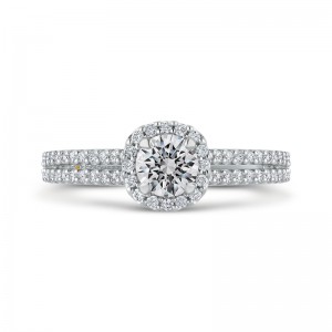 Round Diamond Cathedral Style Halo Engagement Ring in 14K White Gold