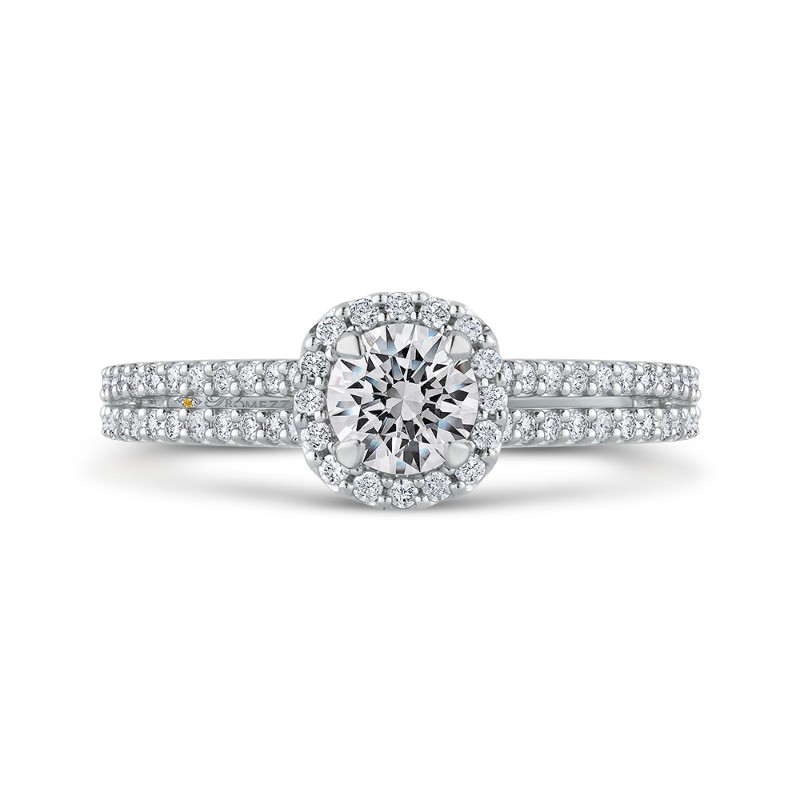 Round Diamond Cathedral Style Halo Engagement Ring in 14K White Gold