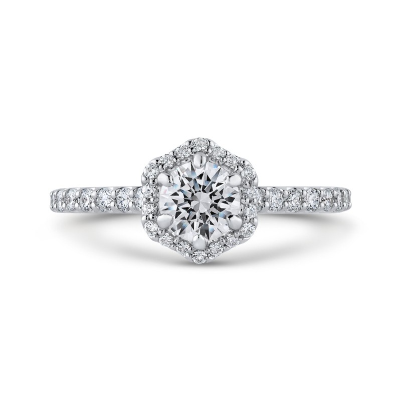 Round Diamond Halo Engagement Ring in 14K White Gold