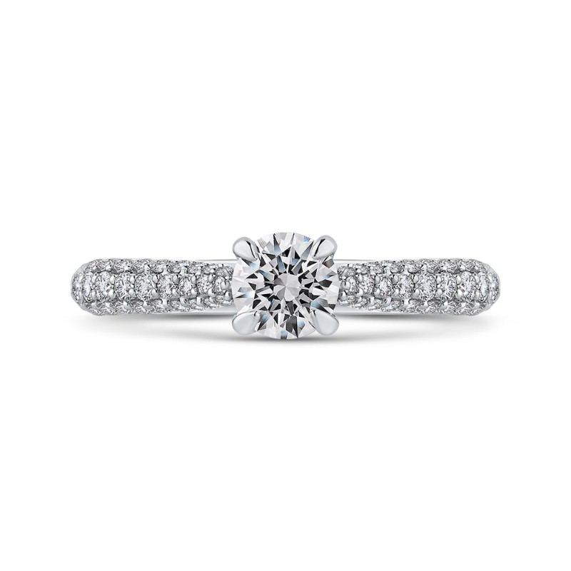 Round Diamond Cathedral Style Engagement Ring in 14K White Gold
