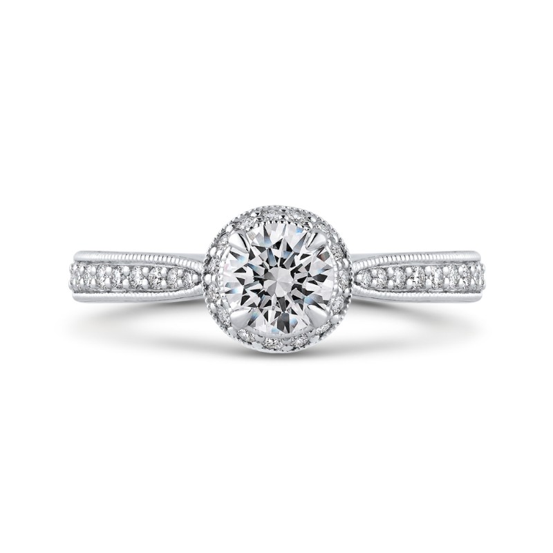 Round Diamond Halo Engagement Ring in 14K White Gold