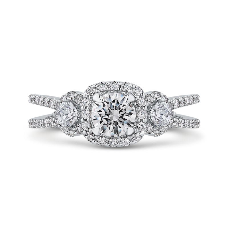 Split Shank Round Diamond Halo Engagement in 14K White Gold