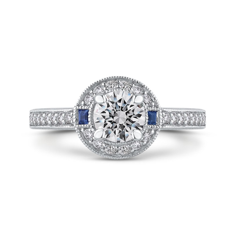 Round Diamond Halo Engagement Ring in 14K White Gold