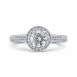 Split Shank Diamond Halo Engagement Ring in 14K White Gold