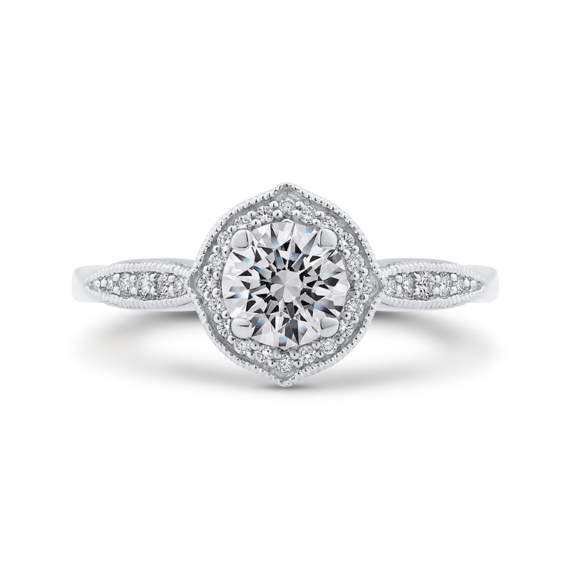 Round Diamond Halo Engagement Ring in 14K White Gold
