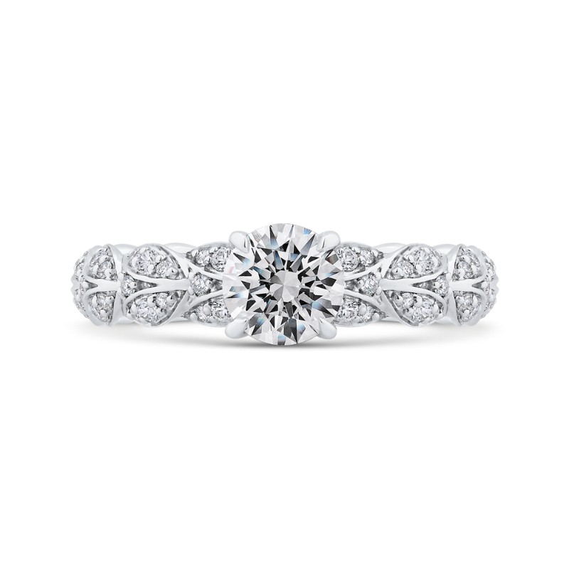 Diamond Floral Engagement Ring in 14K White Gold
