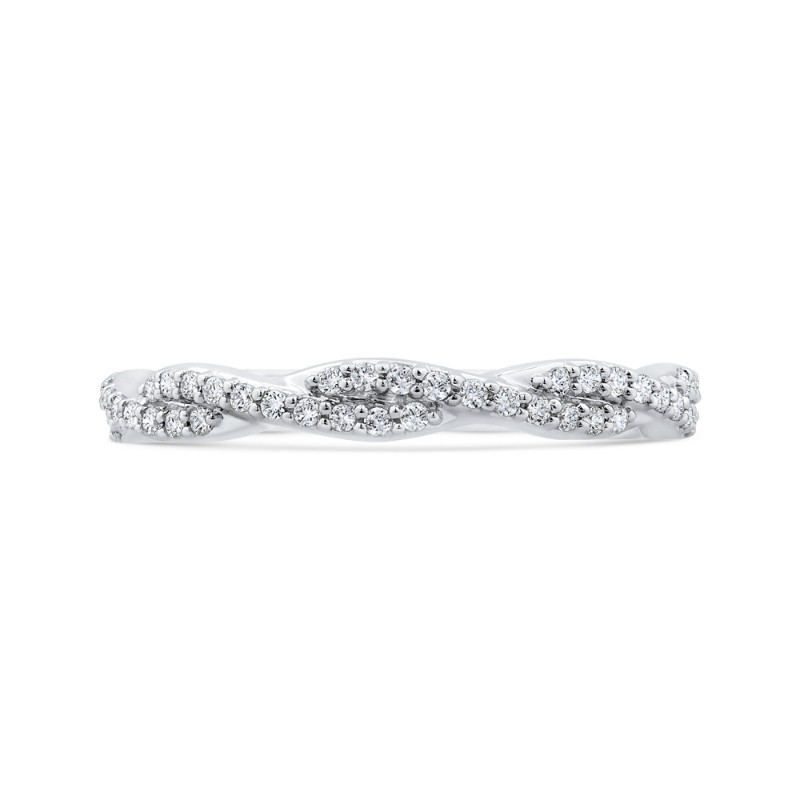 Round Diamond Criss-cross Wedding Band in 14K White Gold