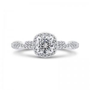 Floral Halo Diamond Engagement Ring in 14K White Gold