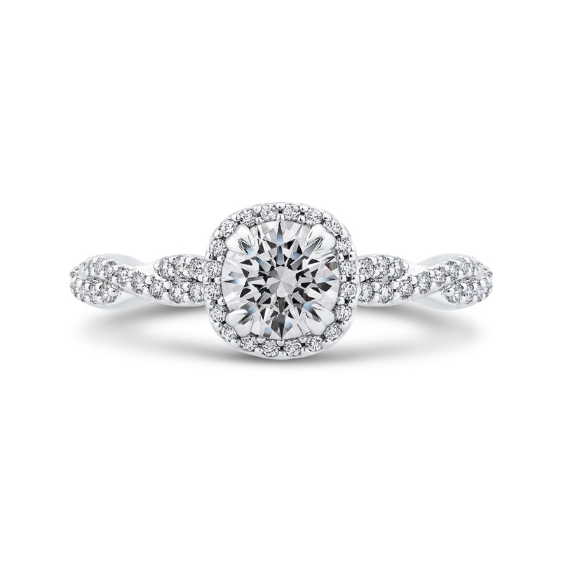 Floral Halo Diamond Engagement Ring in 14K White Gold