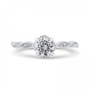 Floral Diamond Engagement Ring in 14K White Gold