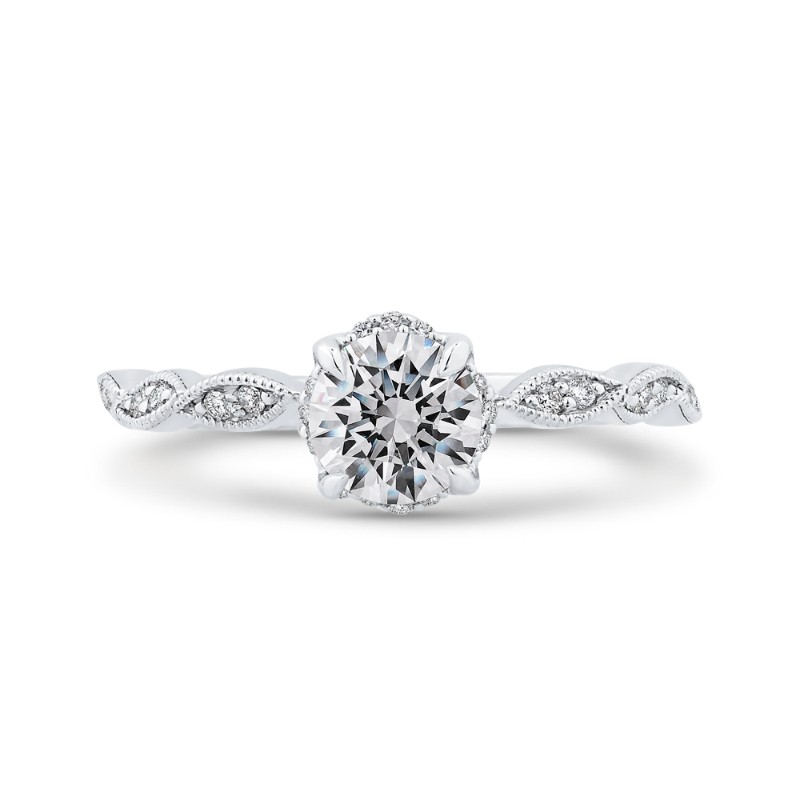 Floral Diamond Engagement Ring in 14K White Gold