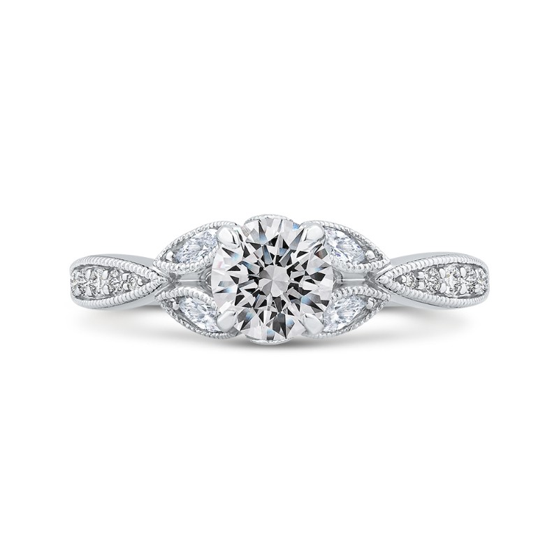 Floral Diamond Engagement Ring in 14K White Gold