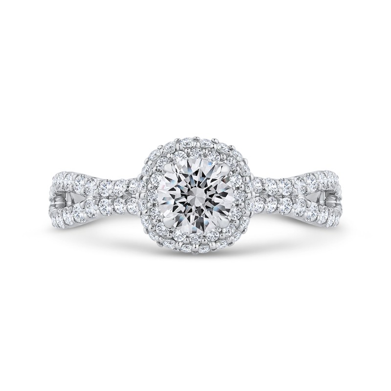 Split Shank Diamond Halo Engagement Ring in 14K White Gold