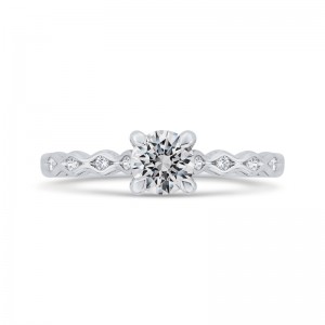 Diamond Solitaire with Accents Engagement Ring in 14K White Gold