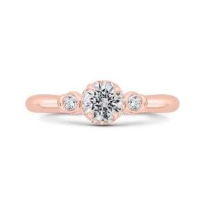Three Stone Plus Round Diamond Engagement Ring in 14K Rose Gold