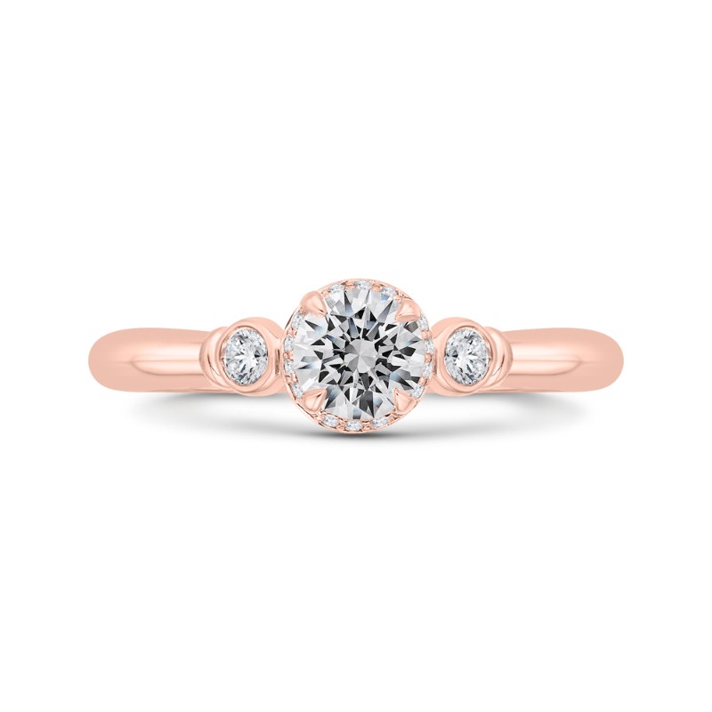 Three Stone Plus Round Diamond Engagement Ring in 14K Rose Gold