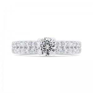Two Row Round Diamond Engagement Ring in 14K White Gold