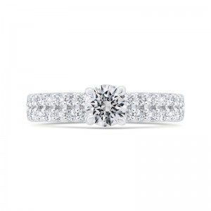 Two Row Round Diamond Engagement Ring in 14K White Gold