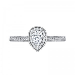 Pear Cut Diamond Halo Engagement Ring in 14K White Gold