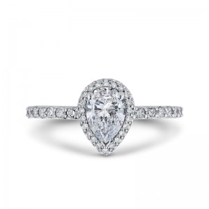 Pear Cut Diamond Halo Engagement Ring in 14K White Gold