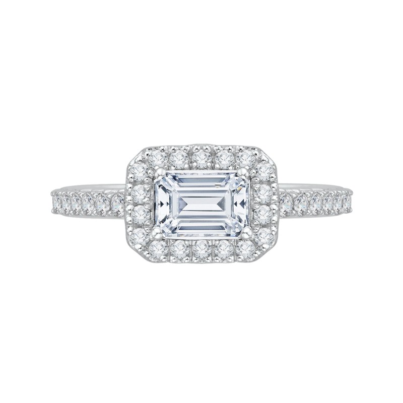 Emerald Cut Diamond Halo Engagement Ring in 14K White Gold