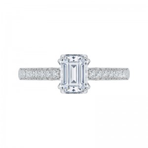 Emerald Cut Diamond Cathedral Style Engagement Ring in 14K White Gold