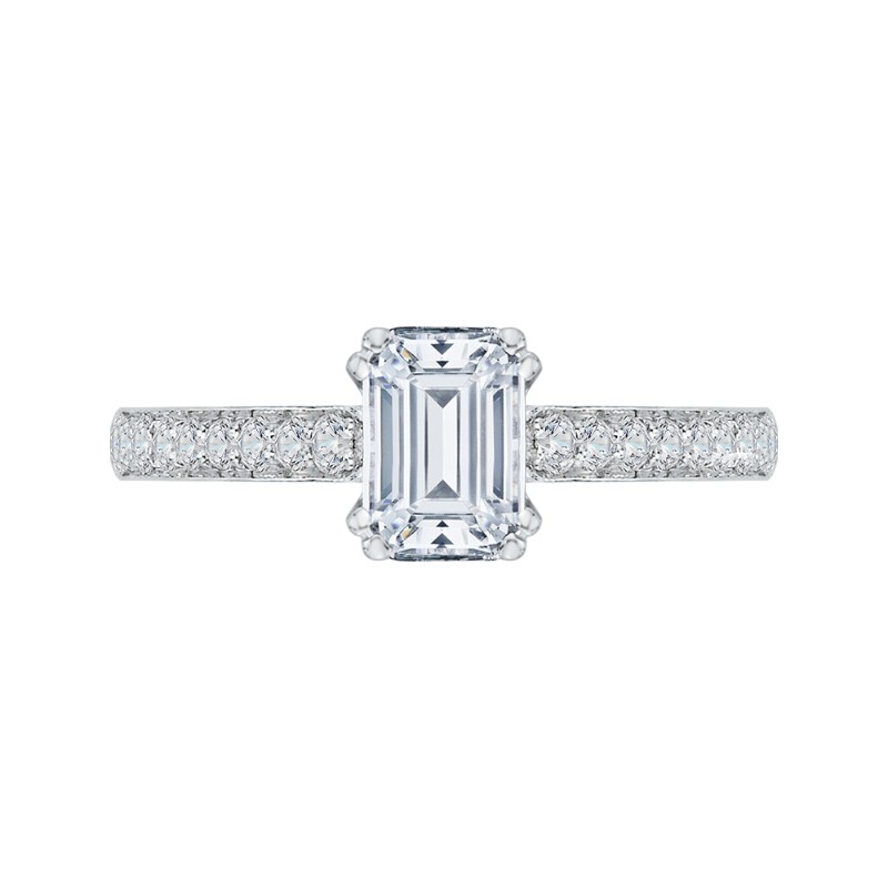Emerald Cut Diamond Cathedral Style Engagement Ring in 14K White Gold