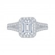 Split Shank Emerald Cut Diamond Halo Engagement Ring in 14K White Gold
