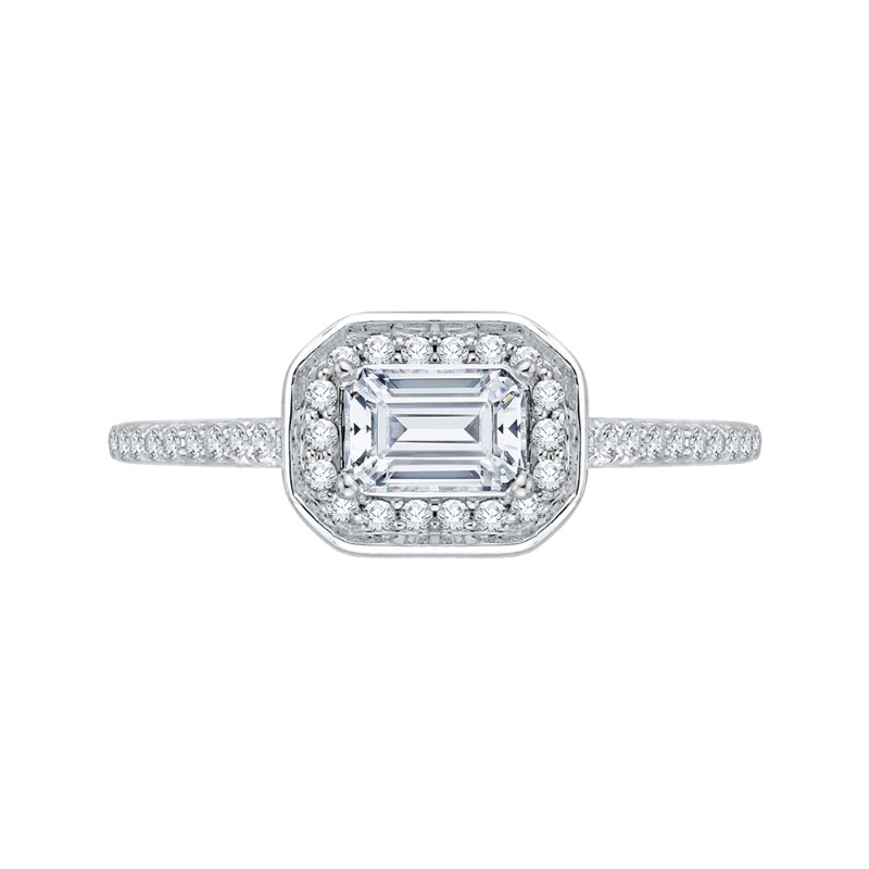 Emerald Cut Diamond Halo Engagement Ring in 14K White Gold