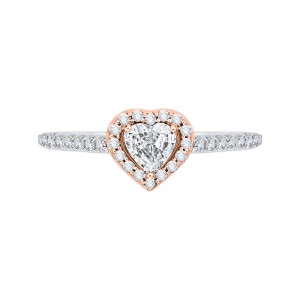 Heart Shape Diamond Halo Engagement Ring in 14K Two Tone Gold