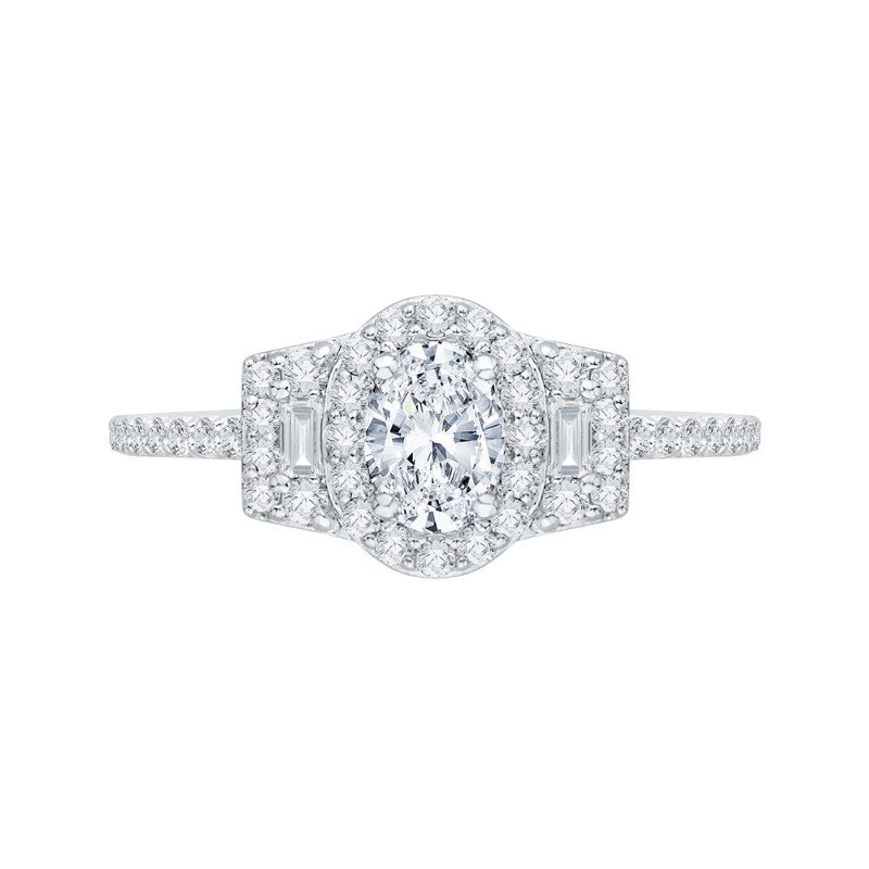 Oval Cut Diamond Halo Engagement Ring in 14K White Gold