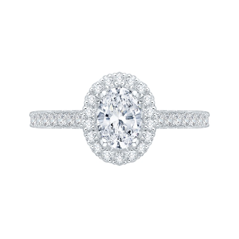 Oval Cut Diamond Halo Engagement Ring in 14K White Gold