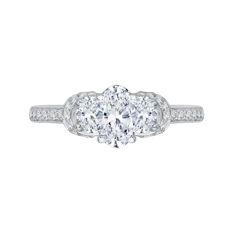 Oval Cut Diamond Three-Stone Engagement Ring in 14K White Gold