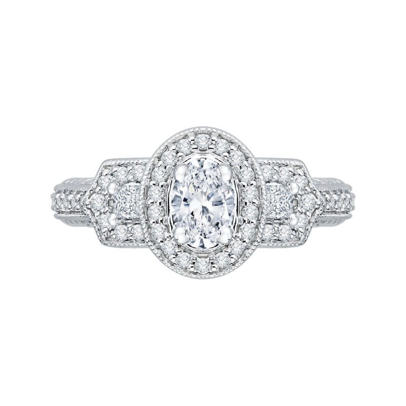 Oval Cut Diamond Halo Engagement Ring in 14K White Gold