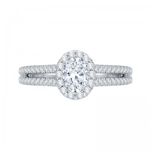 Split Shank Oval Cut Diamond Halo Engagement Ring in 14K White Gold