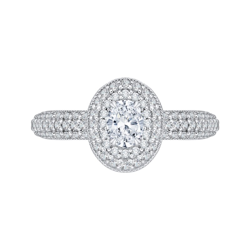 Oval Cut Diamond Double Halo Engagement Ring in 14K White Gold