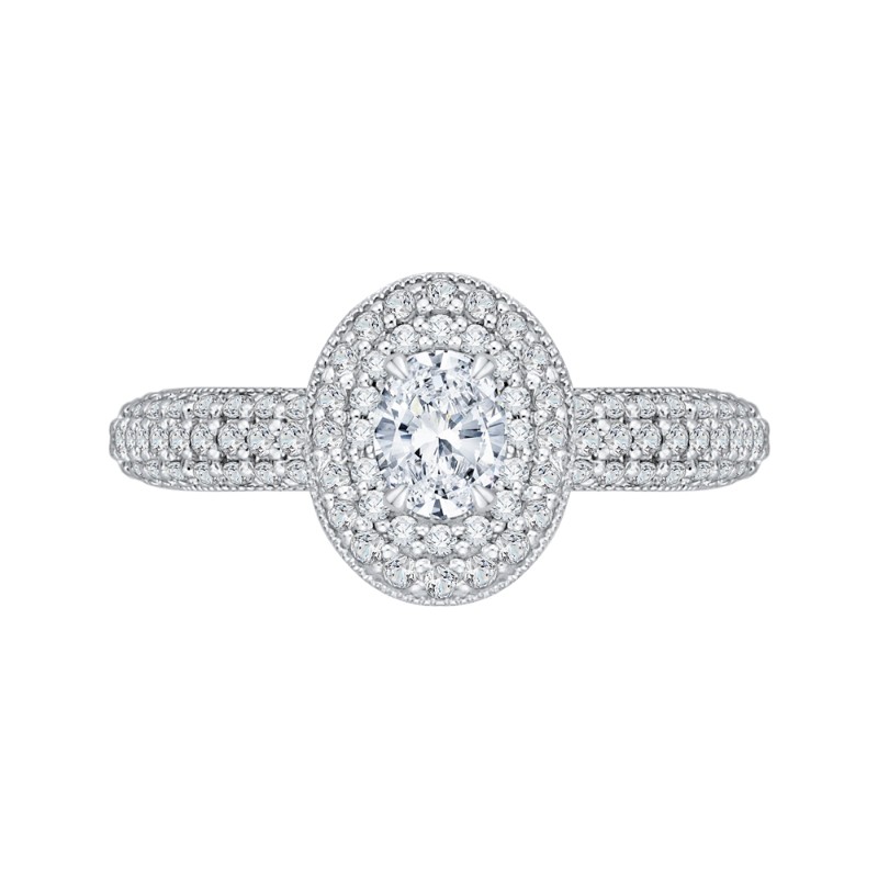 Oval Cut Diamond Double Halo Engagement Ring in 14K White Gold