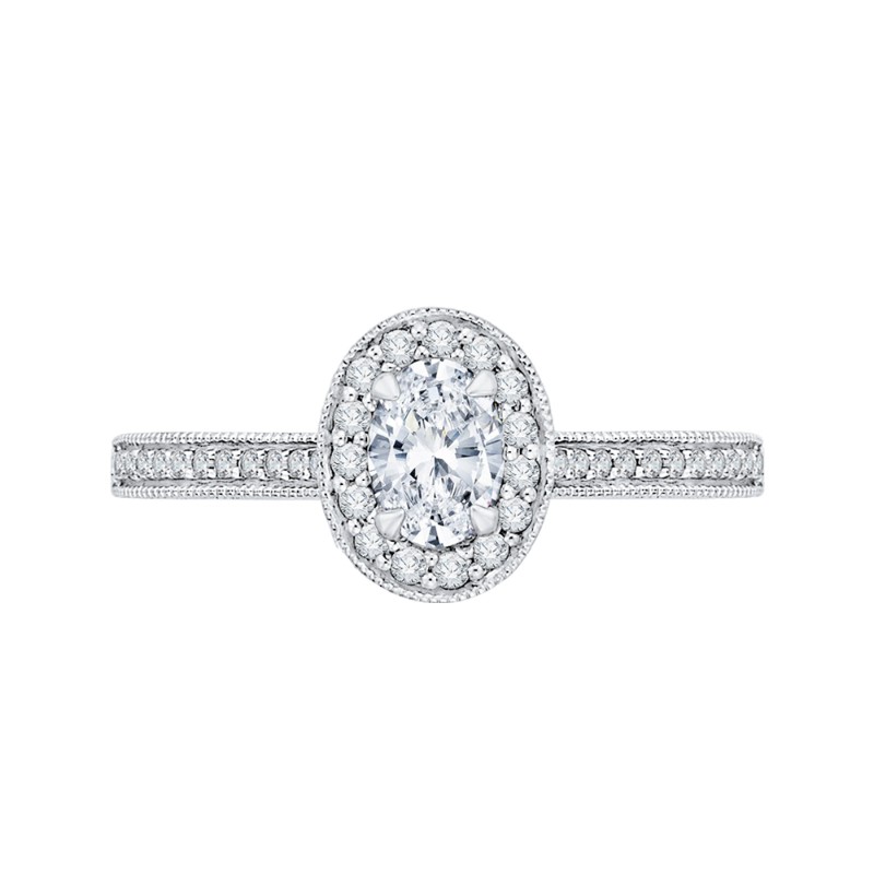 Oval Cut Diamond Halo Engagement Ring in 14K White Gold