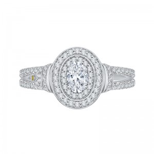 Oval Cut Diamond Double Halo Engagement Ring in 14K White Gold
