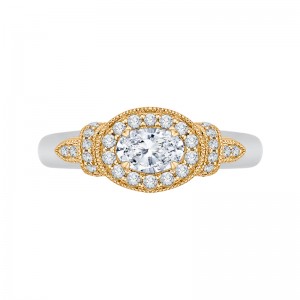 Oval Cut Diamond Halo Engagement Ring in 14K Two Tone Gold