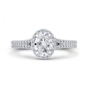 Split Shank Oval Cut Diamond Halo Engagement Ring in 14K White Gold