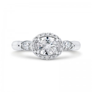 Oval Cut Diamond Halo Engagement Ring in 14K White Gold