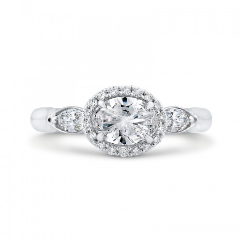 Oval Cut Diamond Halo Engagement Ring in 14K White Gold
