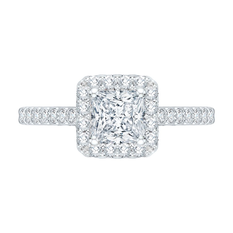 Princess Cut Diamond Halo Engagement Ring in 14K White Gold